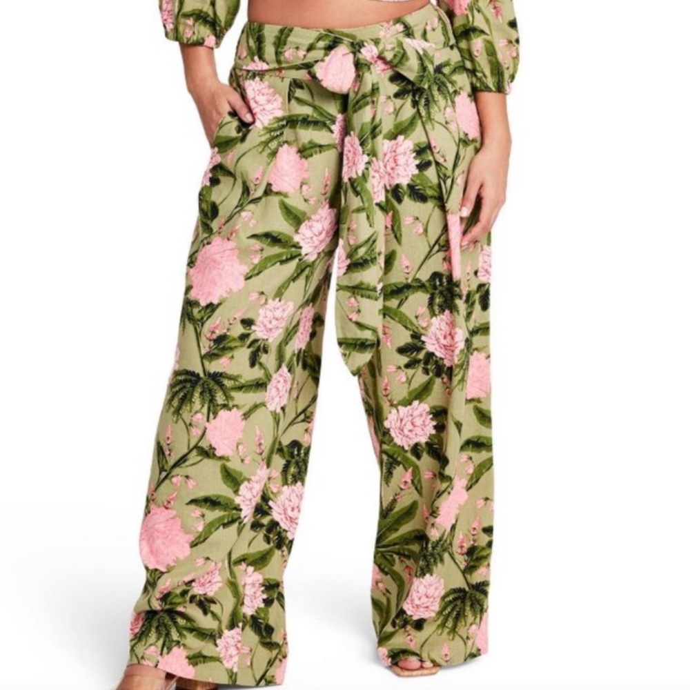 Agua Bendita x Target Green and Pink Blush Peony Pants - Picture 3 of 8